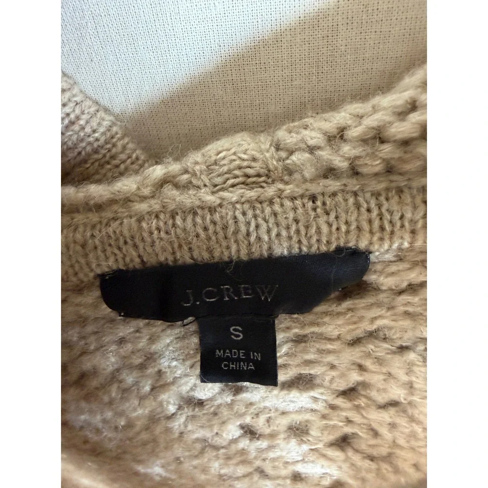 J. Crew Womens Sweater Hoodie In Pointelle Stitch Size Small Biege Alpaca Blend